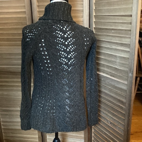 Anthropologie  size small dark green open knit turtleneck sweater EUC - Picture 2 of 7